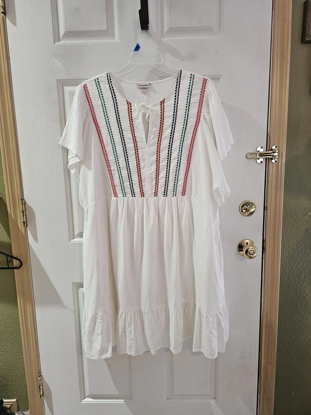 Knox Rose White Midi Dress with Multicolor Embroidered Stripes - Picture 3 of 6